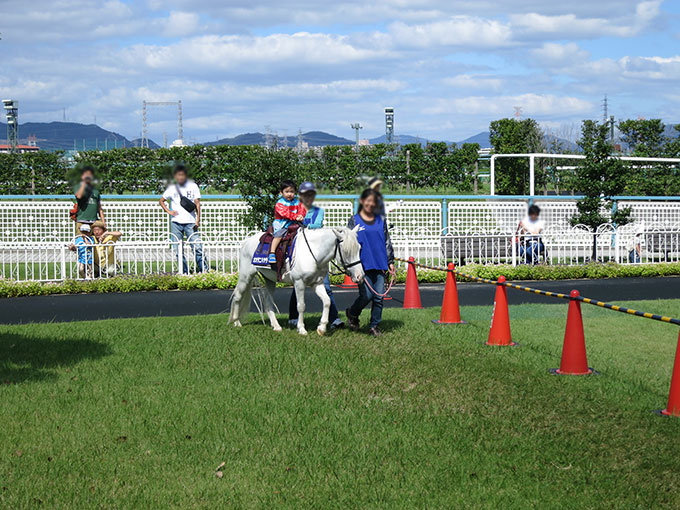 阪神競馬場のポニー乗馬体験中