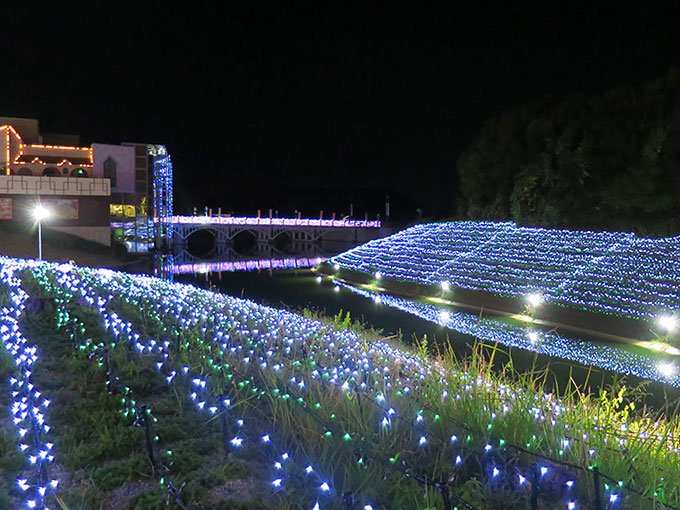 水路も綺麗にライトアップ