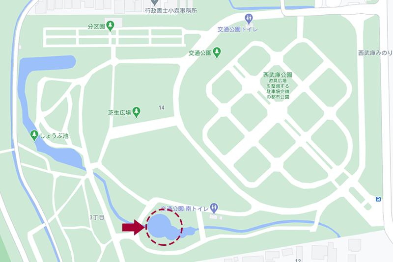 西武庫公園・徒渉池の地図